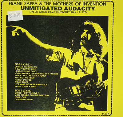 FRANK ZAPPA - Unmitigated Audacity (Unofficial / Bootleg) album front cover vinyl record